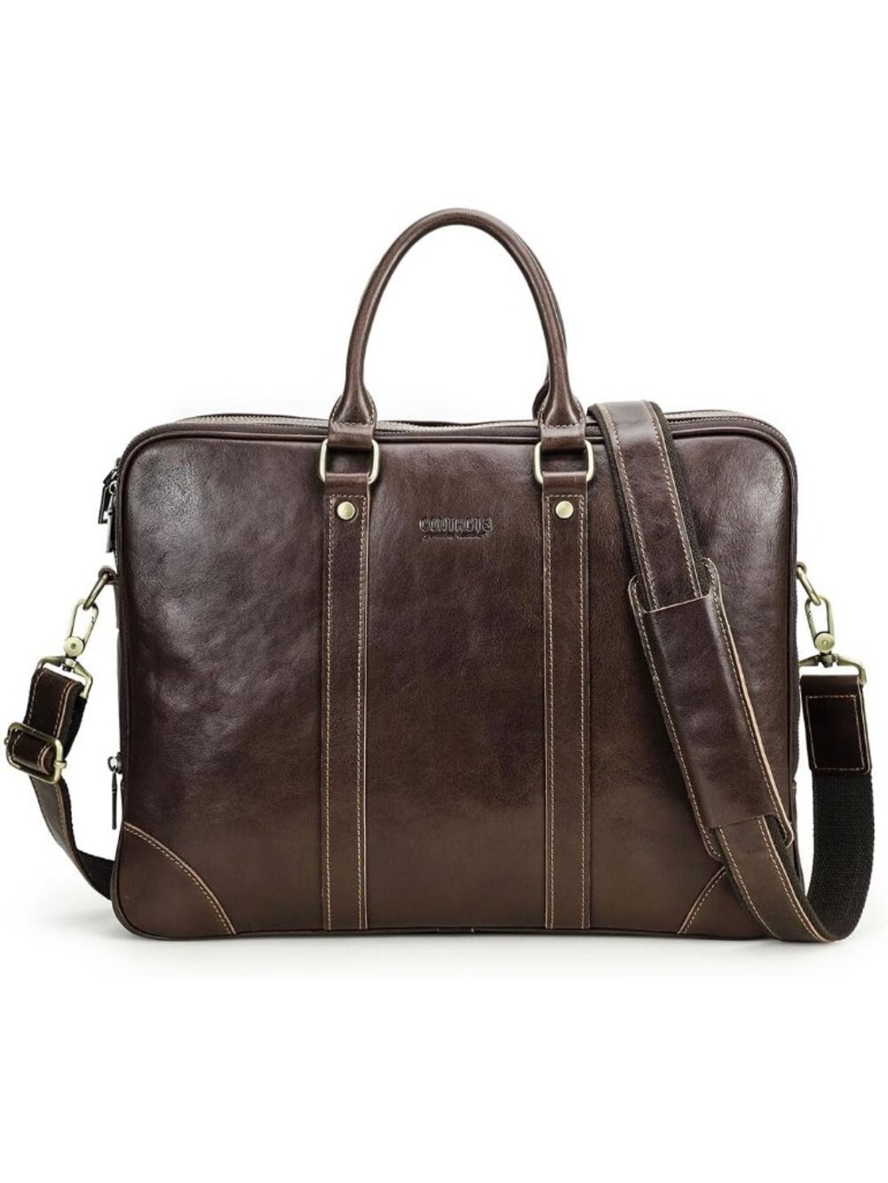 Men's Brown Luxury Leather Briefcase 16 Inch Large Capacity Messenger Bag